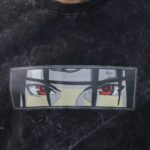 DRESSTRA Men's Acid Wash Oversized T-Shirt | Anime Eyes Graphic Printed Black Tee | Premium Cotton Streetwear Casual T-Shirt for Men