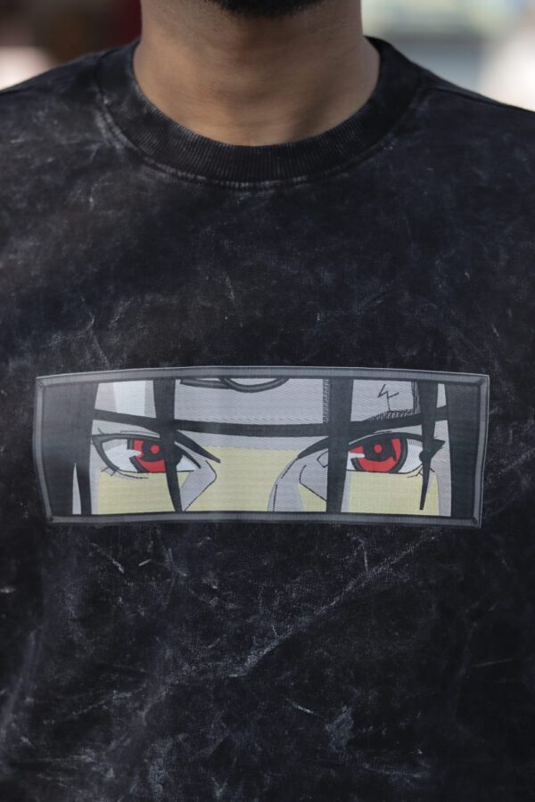 DRESSTRA Men's Acid Wash Oversized T-Shirt | Anime Eyes Graphic Printed Black Tee | Premium Cotton Streetwear Casual T-Shirt for Men
