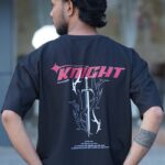DRESSTRA Men's Oversized Graphic Printed T-Shirt | Knight Design Black Cotton Tee | Casual Streetwear Half Sleeve Round Neck T-Shirt for Men
