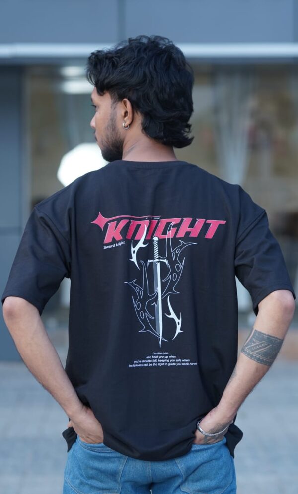 DRESSTRA Men's Oversized Graphic Printed T-Shirt | Knight Design Black Cotton Tee | Casual Streetwear Half Sleeve Round Neck T-Shirt for Men