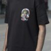 Men’s Streetwear Graphic T-Shirt – Graffiti Headphone Crown Print | Oversized Casual Cotton Tee | Black & White |
