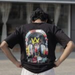 Men’s Streetwear Graphic T-Shirt – Graffiti Headphone Crown Print | Oversized Casual Cotton Tee | Black & White |
