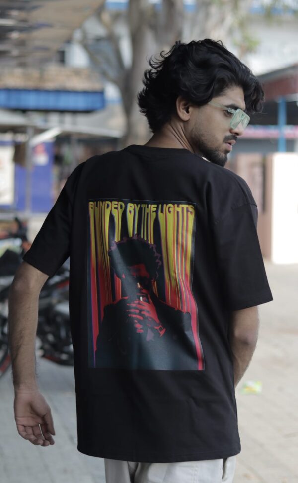 DRESSTRA Men's Oversized Graphic Printed T-Shirt | Blinded by the Lights Back Print | Premium Cotton Casual Streetwear Tee for Men