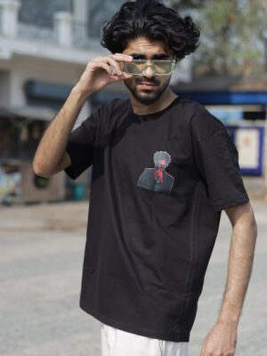 DRESSTRA Men's Oversized Graphic Printed T-Shirt | Blinded by the Lights Back Print | Premium Cotton Casual Streetwear Tee for Men